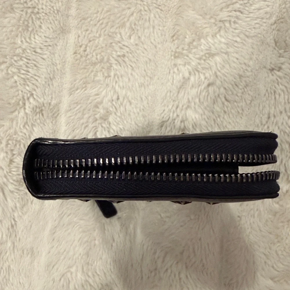 Jimmy Choo Navy Zippy Wallet with Silver Star Studs